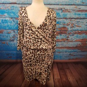 Uttam Boutique Leopard Split Hem Lined Dress NWT